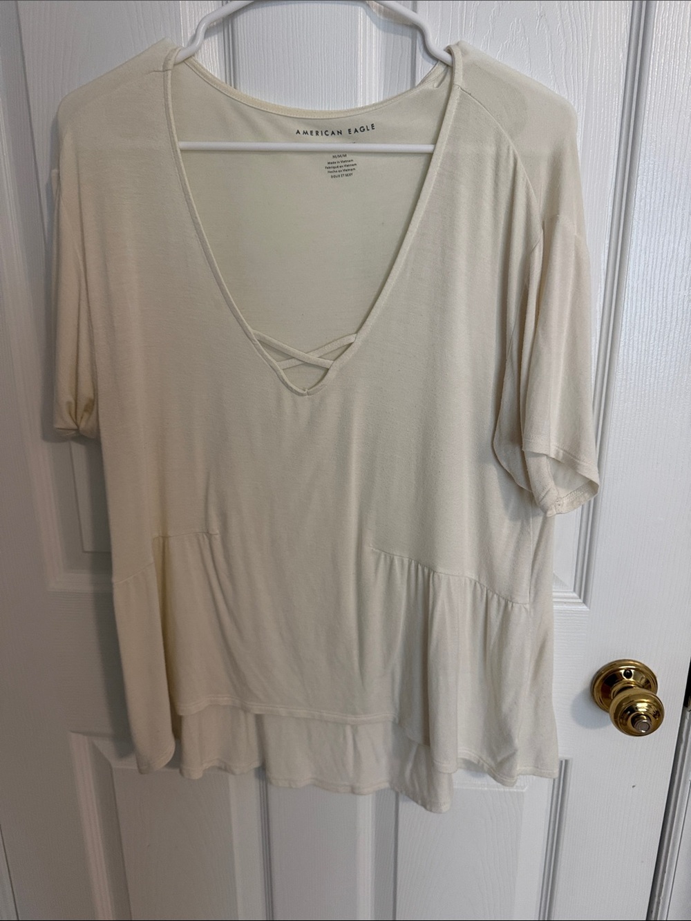 American Eagle Outfitters Cream V-Neck Peplum Top